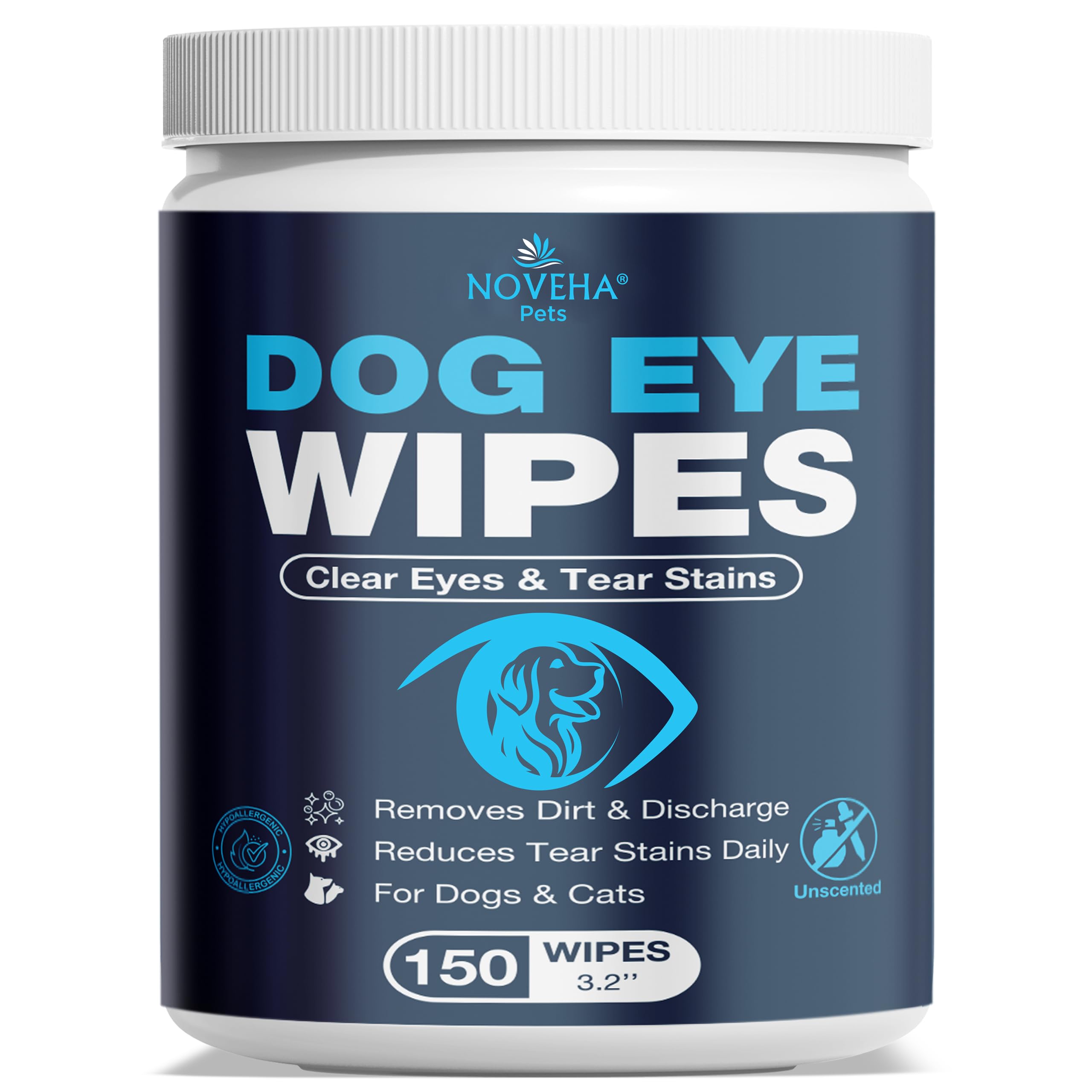 NOVEHA 150pcs dog eye wipes pack for convenient daily tear stain care