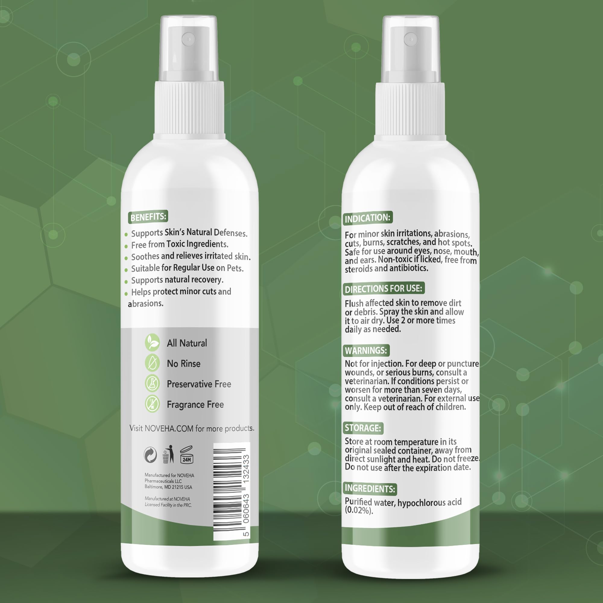 NOVEHA 8oz dog wound care spray bottle ready for home first aid
