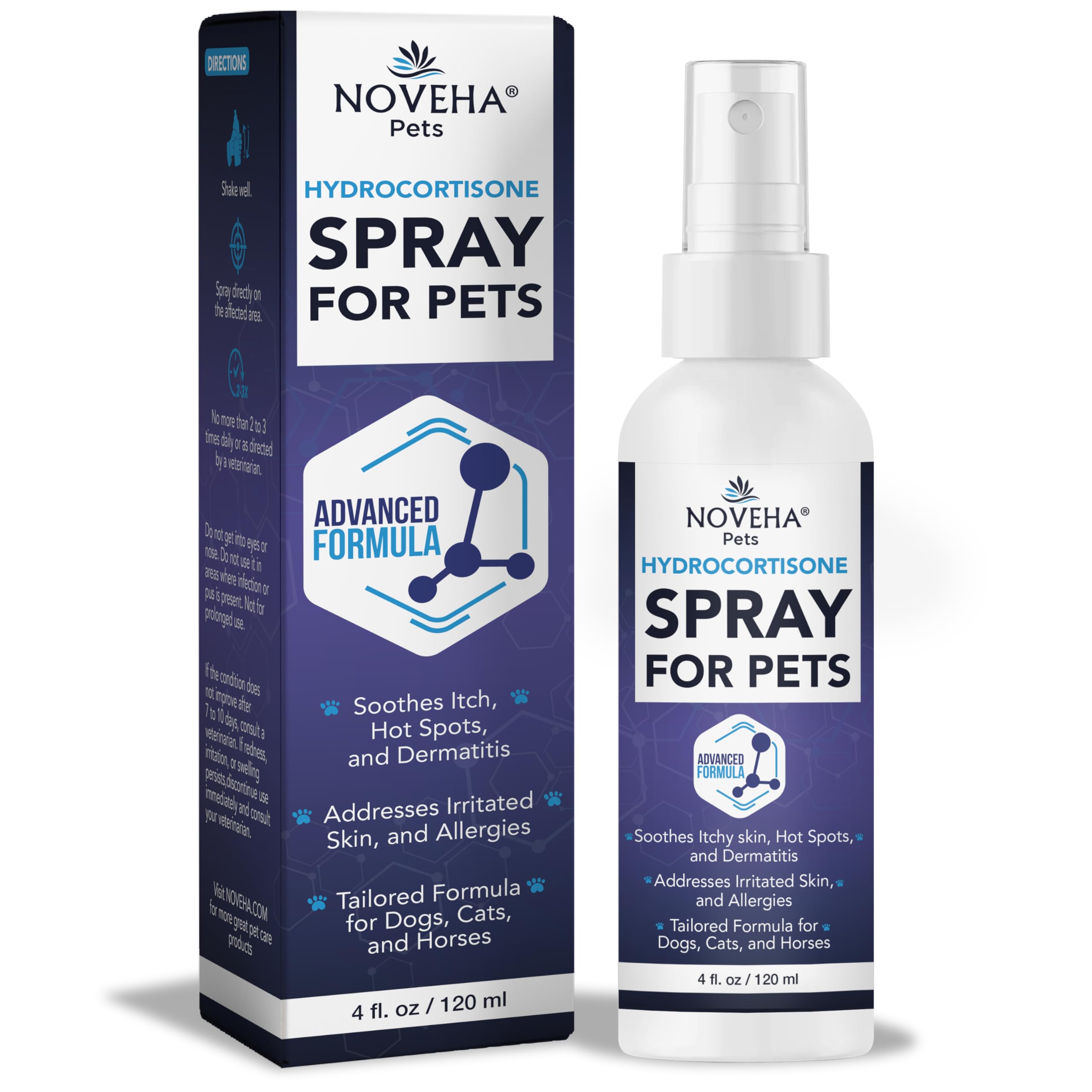 NOVEHA hydrocortisone spray for dogs application offering targeted itch relief