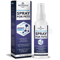 NOVEHA hydrocortisone spray for dogs application offering targeted itch relief