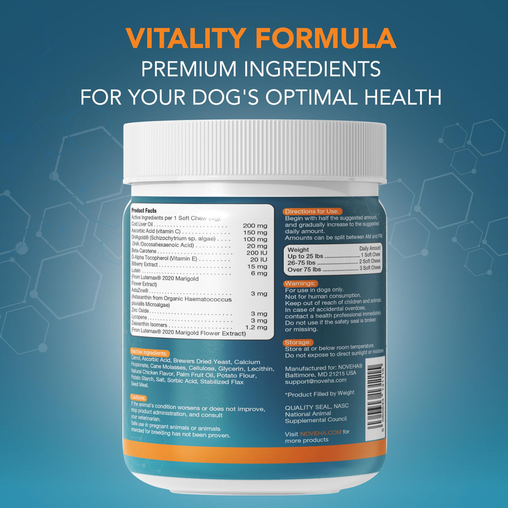 NOVEHA omega-3 fish oil chews promoting coat health