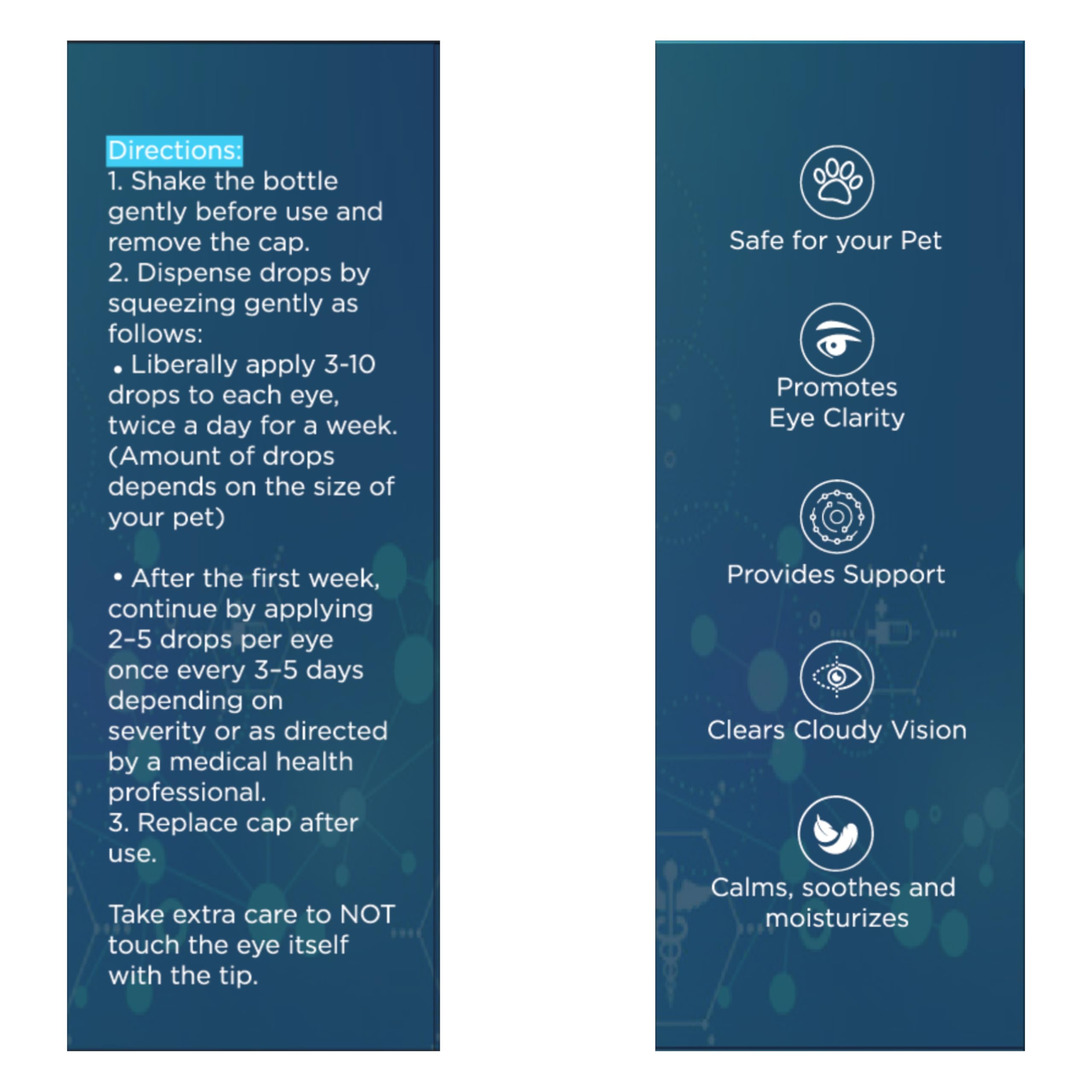 NOVEHA Pet Drops highlights lanosterol and NAC ingredients for eye support