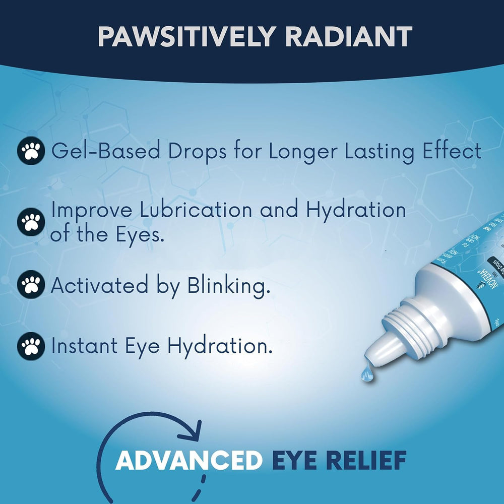 Applying NOVEHA drops to a pet’s eye for gentle relief.