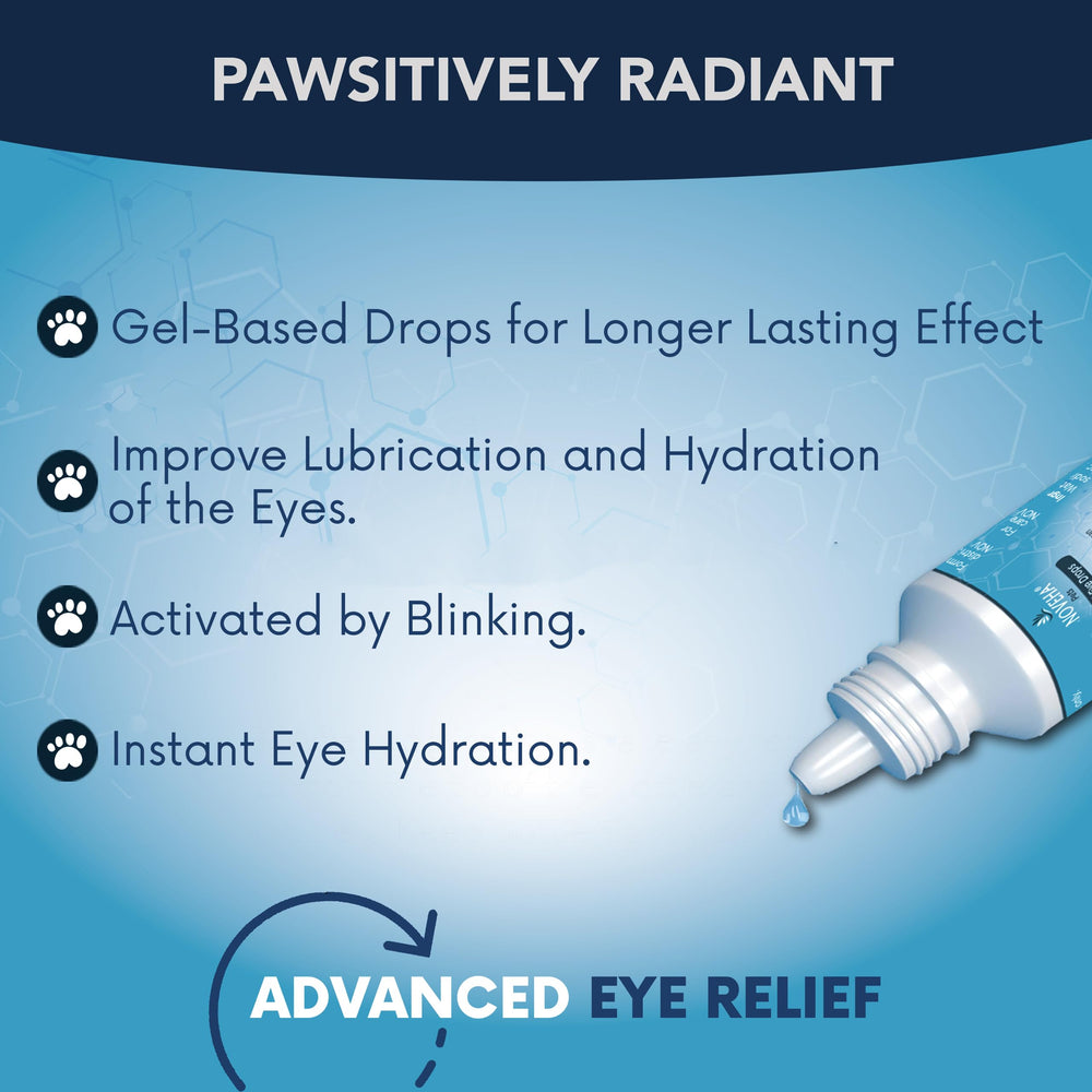 NOVEHA Pet Gel Eye Drops two-bottle pack for ongoing care.