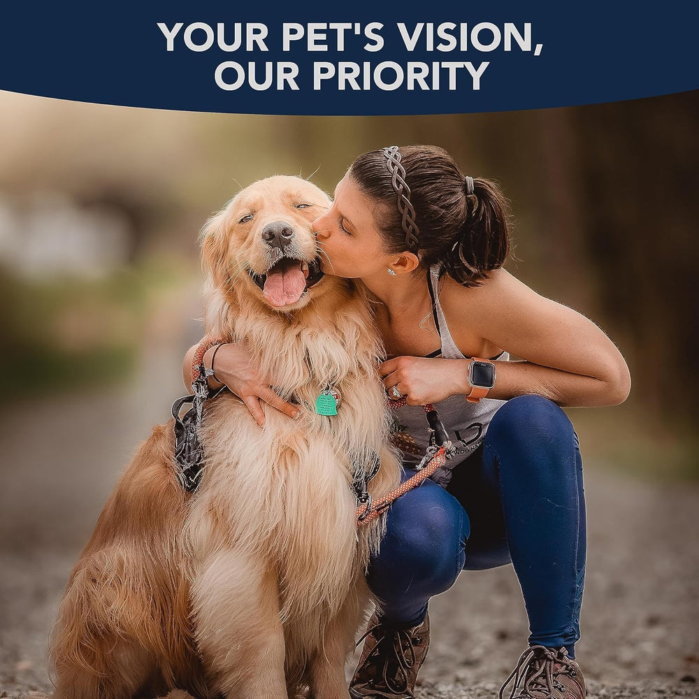 Daily pet eye care with NOVEHA included in routine for hydration.