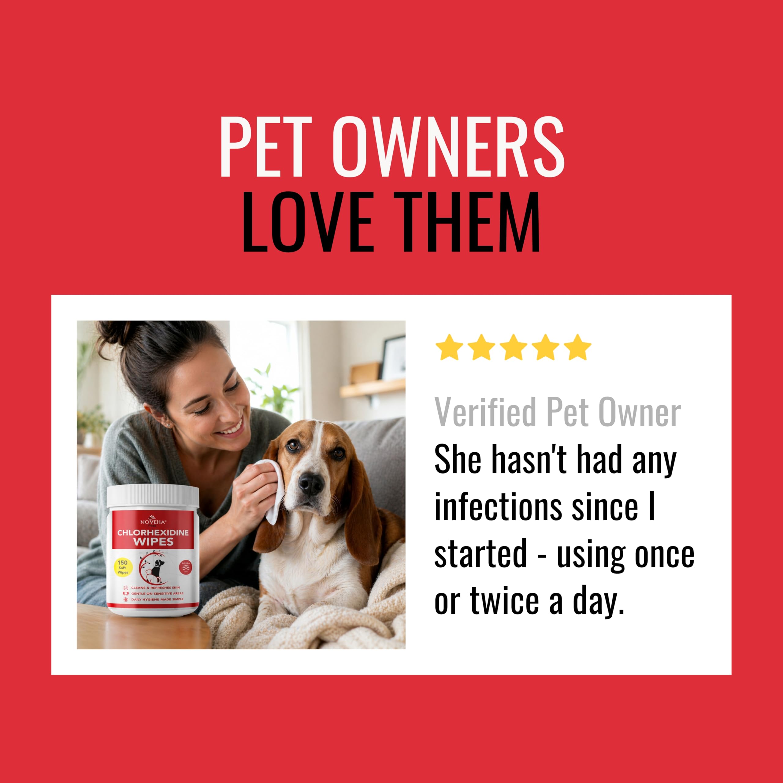 NOVEHA Pet Wipes formulated formula: gentle cleansing for sensitive areas.
