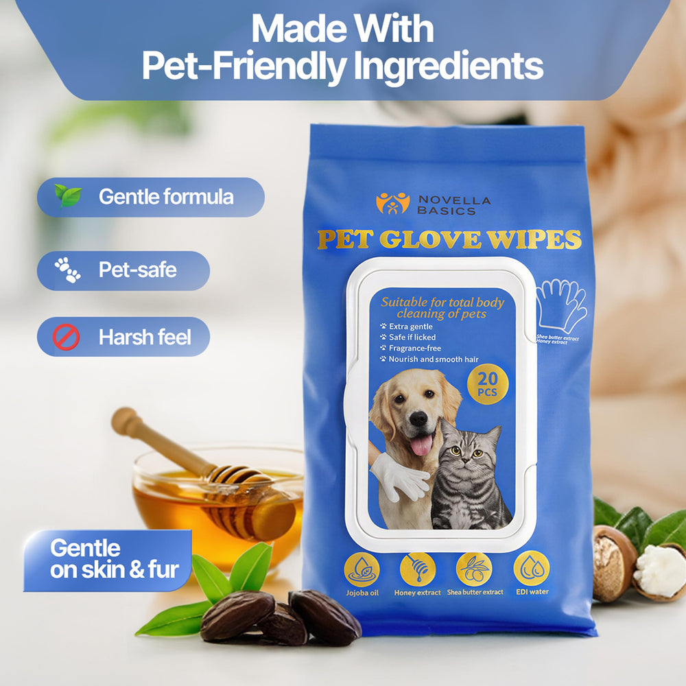 NOVELLA BASICS pet glove wipe kit reducing mess with easy disposal
