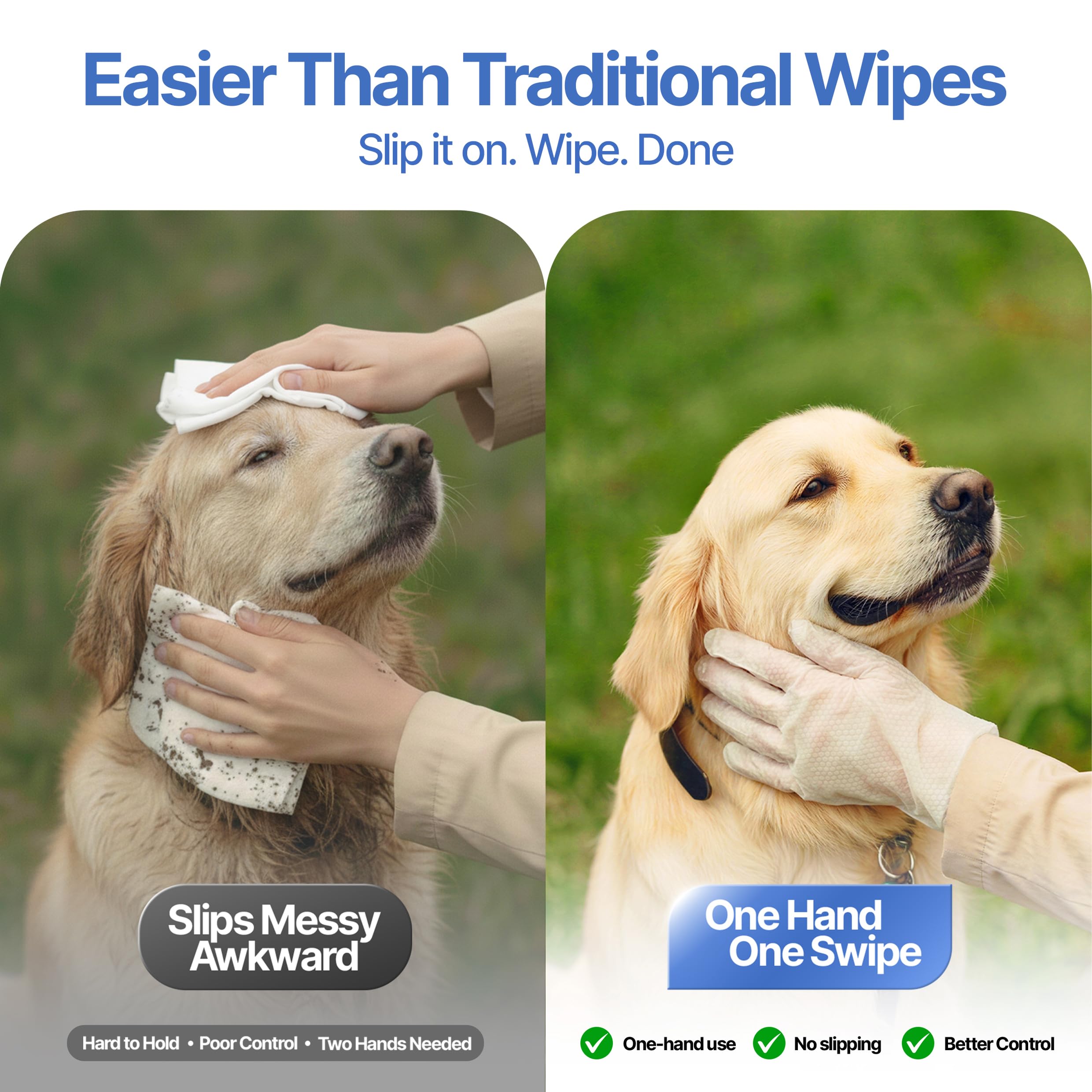 NOVELLA BASICS dog cleaning glove wipe used on a cat after play