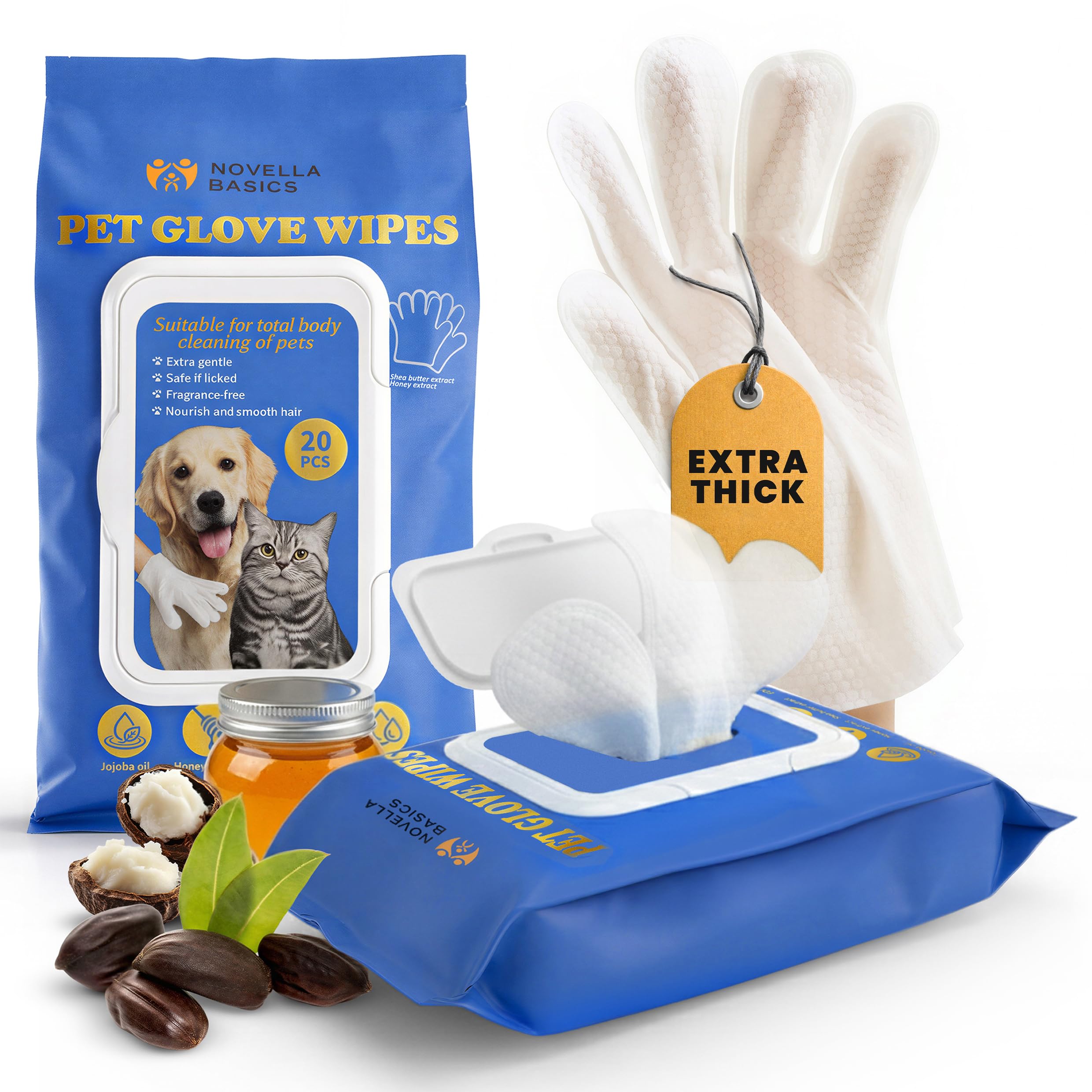 NOVELLA BASICS pet cleaning glove wipe in use after a walk for dogs