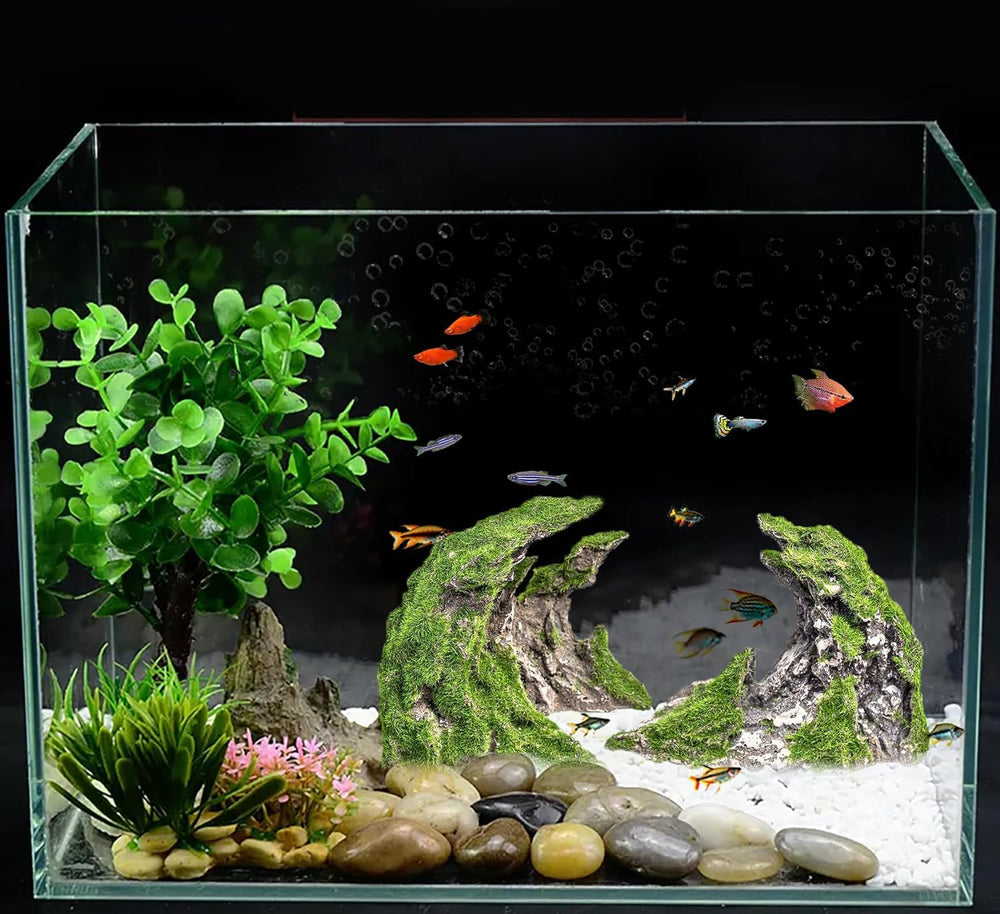 Novelsite rock ornaments provide hiding spots for fish.