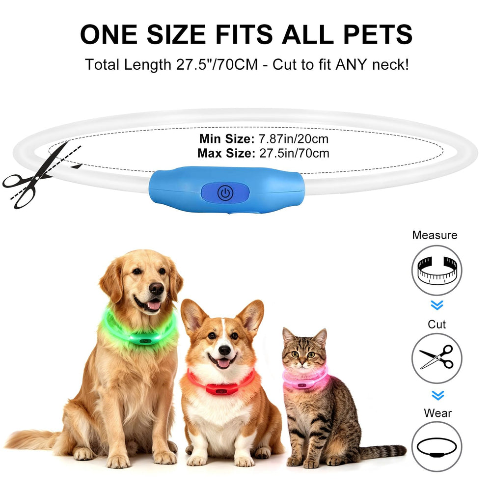 Novkin adjustable-size LED dog collar fits dogs 12 to 22 inches.