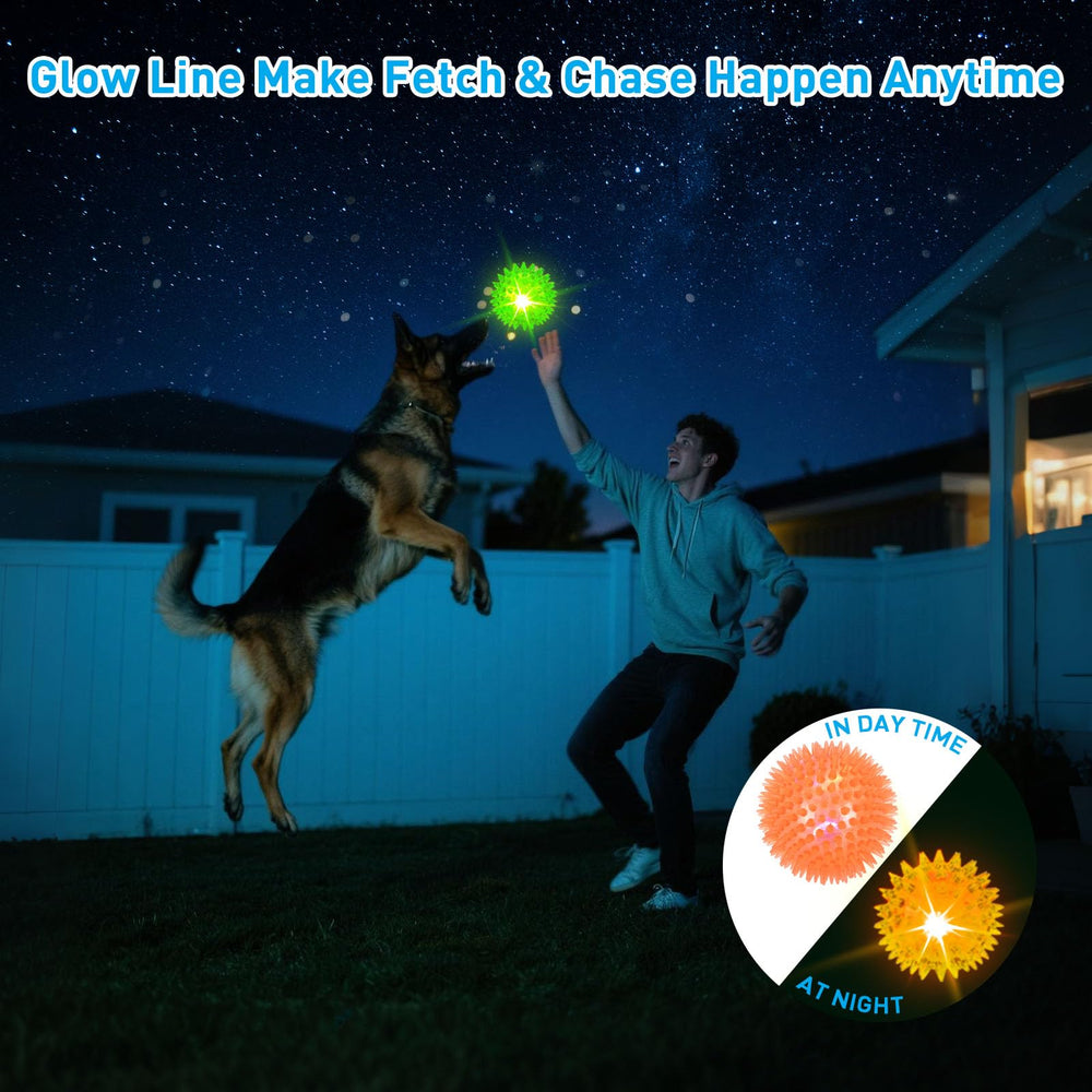 Novkin LED squeaky ball yellow flashes on impact to grab attention during fetch.