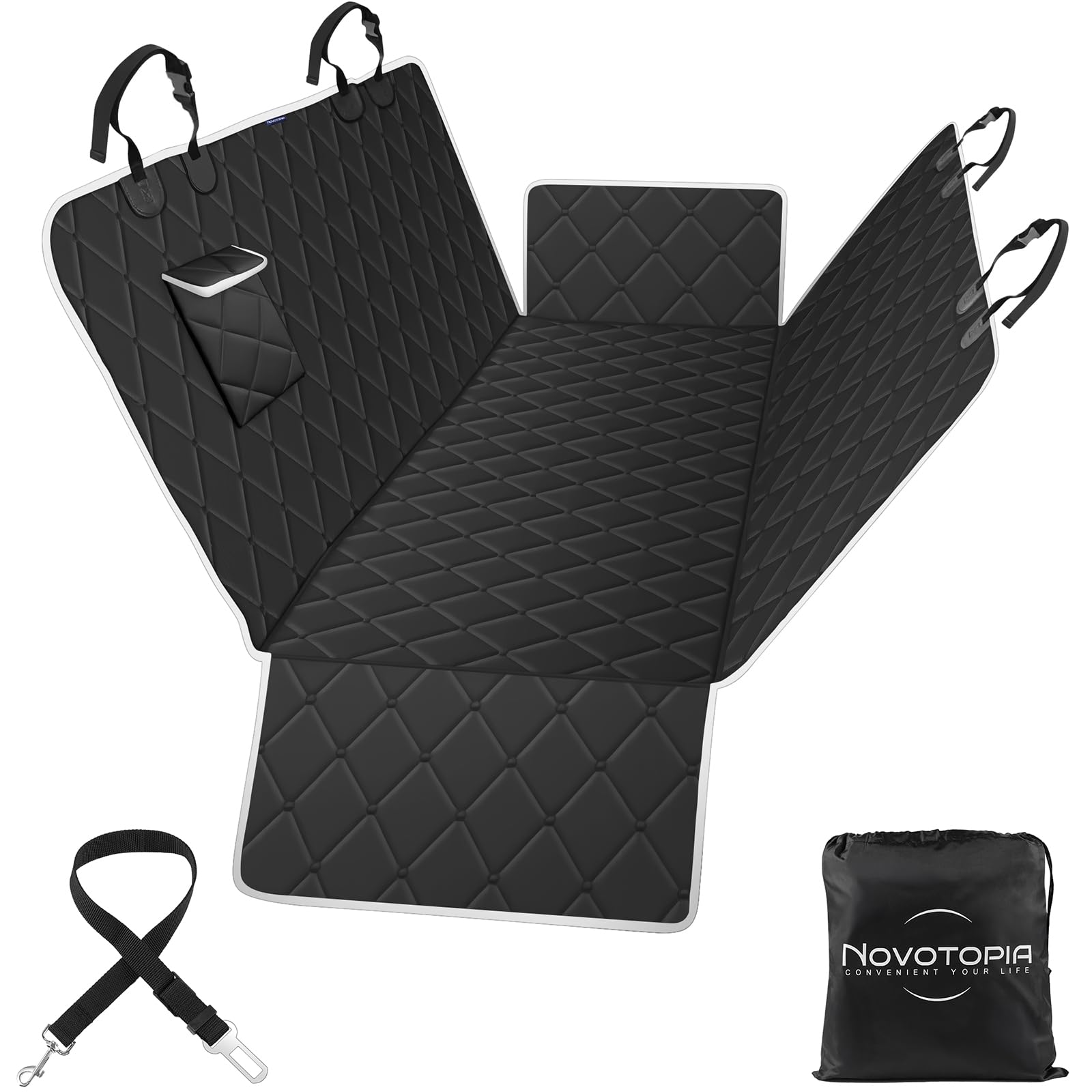 Novotopia dog car seat cover waterproof backseat protection against spills and messes.
