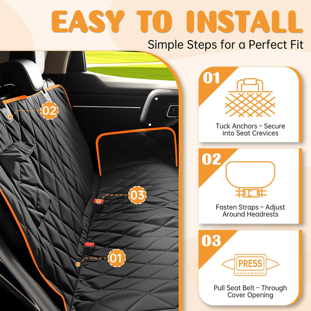 Novotopia dog seat cover black orange design adds modern style.