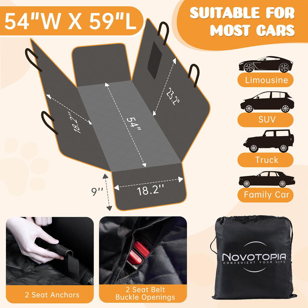 Novotopia dog seat cover uses safe materials to protect occupants on trips.