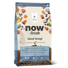 Now Fresh Good Gravy salmon kibble in a bowl, omega-3 rich.