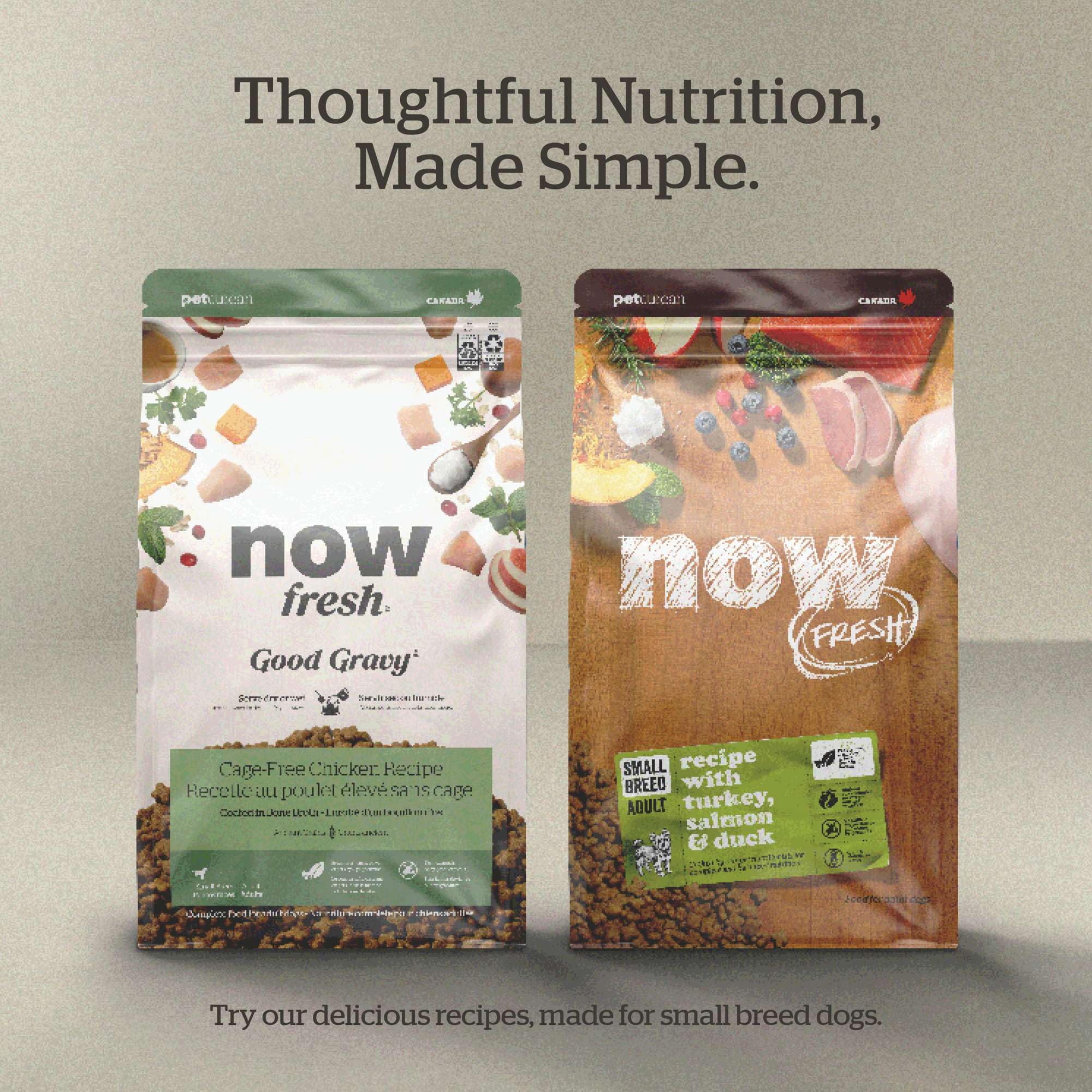 Now Fresh Good Gravy ingredient panel emphasizes digestible recipe and natural antioxidants.