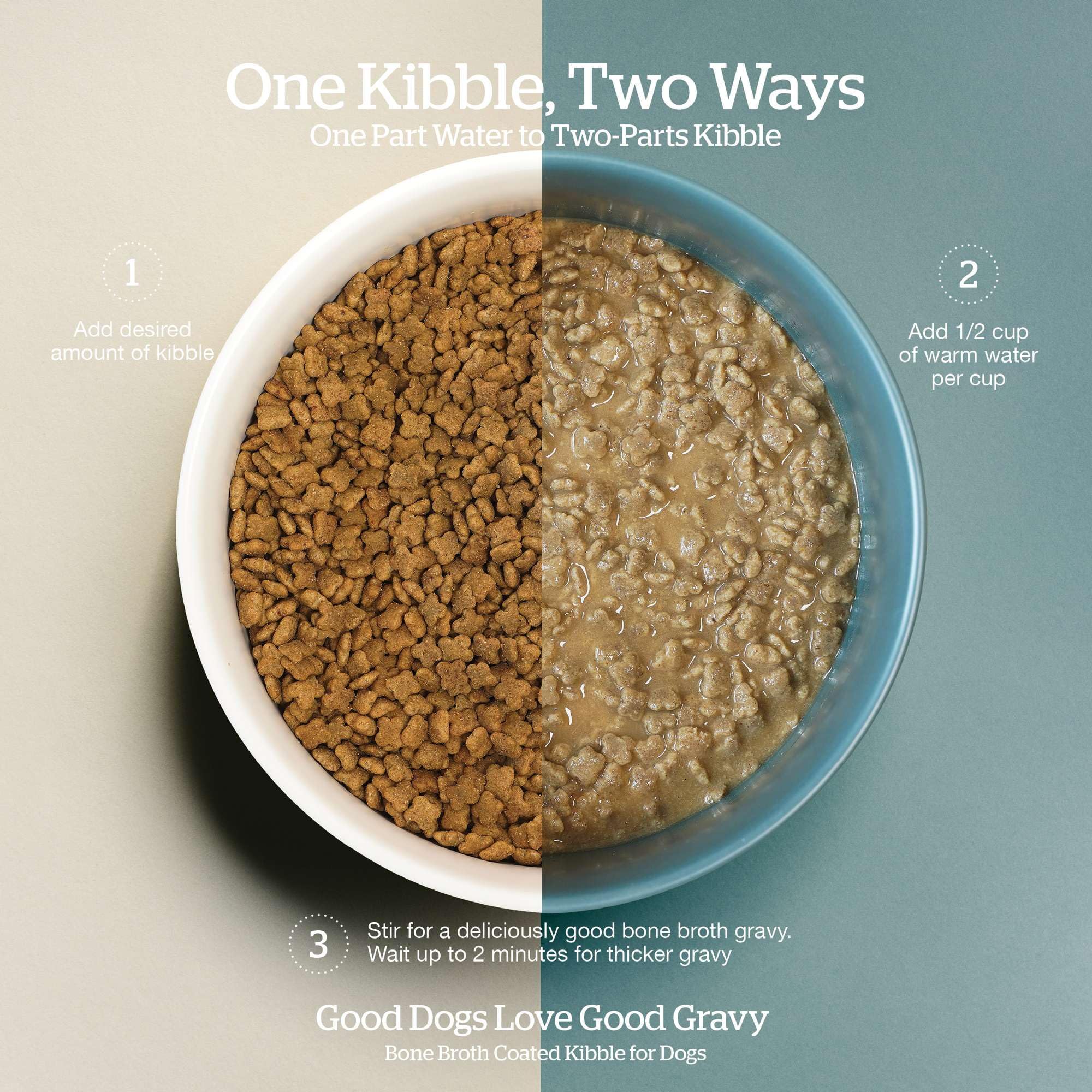 Now Fresh Good Gravy small breed bowl with water to create gravy.