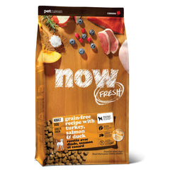 Now Fresh grain-free dry dog food with turkey highlights first ingredient, supporting lean muscle.