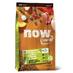 Now Fresh grain-free small-breed puppy food bag showcases premium packaging for easy shopping.