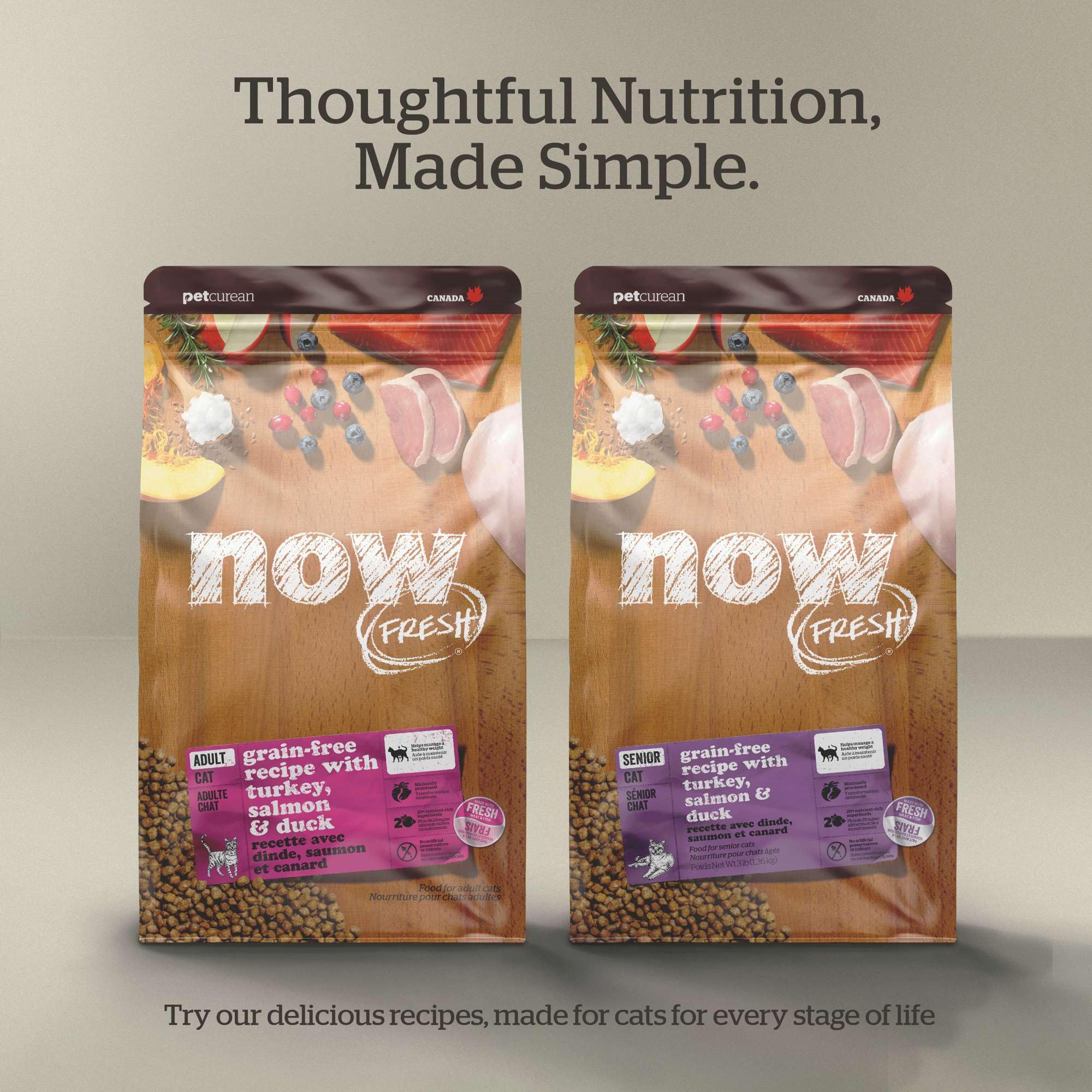 Now Fresh kitten dry food omega-3 flaxseed bag supports brain health.