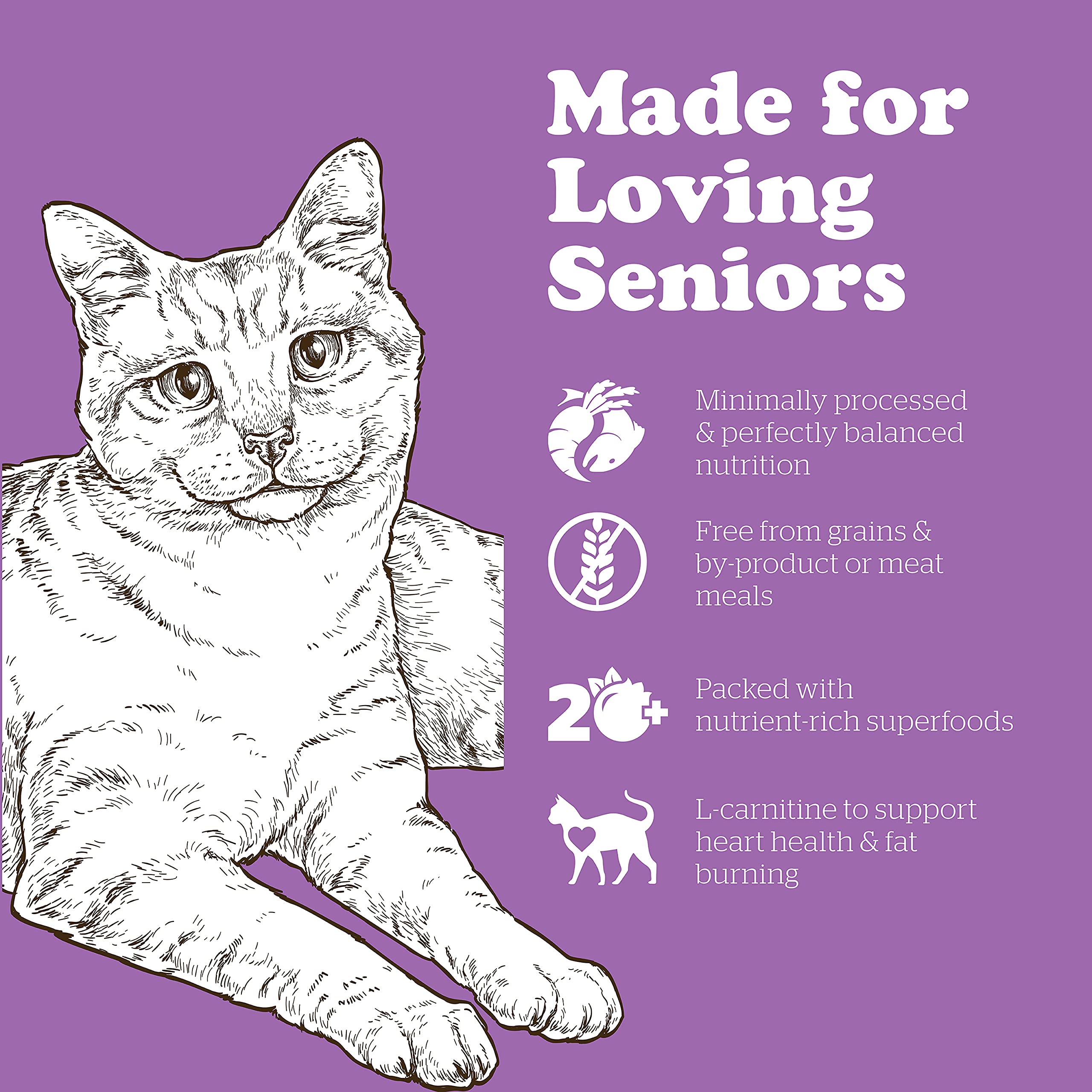 Now Fresh grain-free senior formula aids weight management and energy for indoor cats.