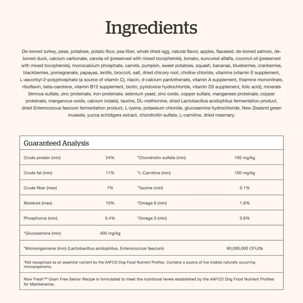 Now Fresh Senior Canada-made formula highlights fresh meat ingredients