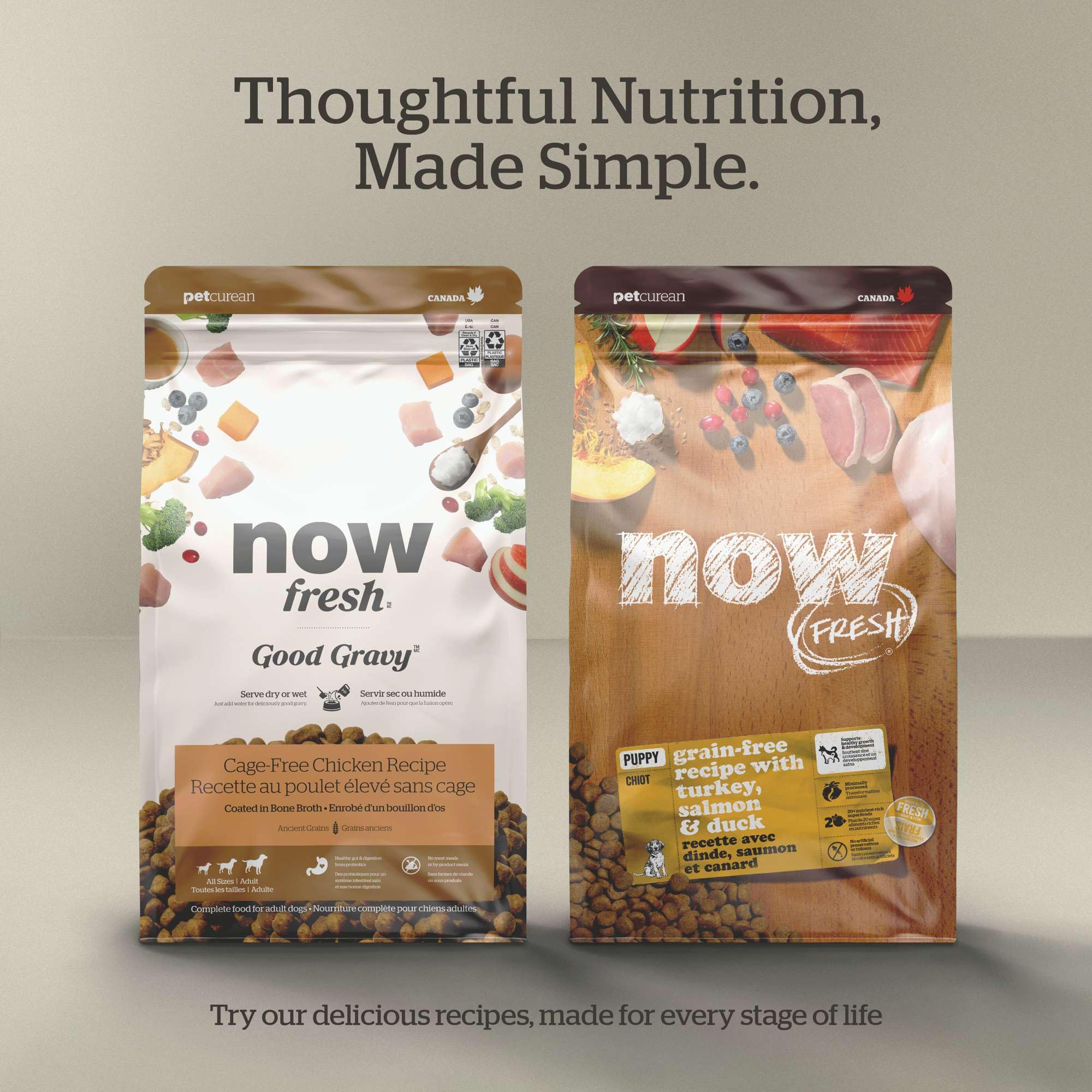 Now Fresh Senior probiotics and pumpkin promote digestion and stool quality