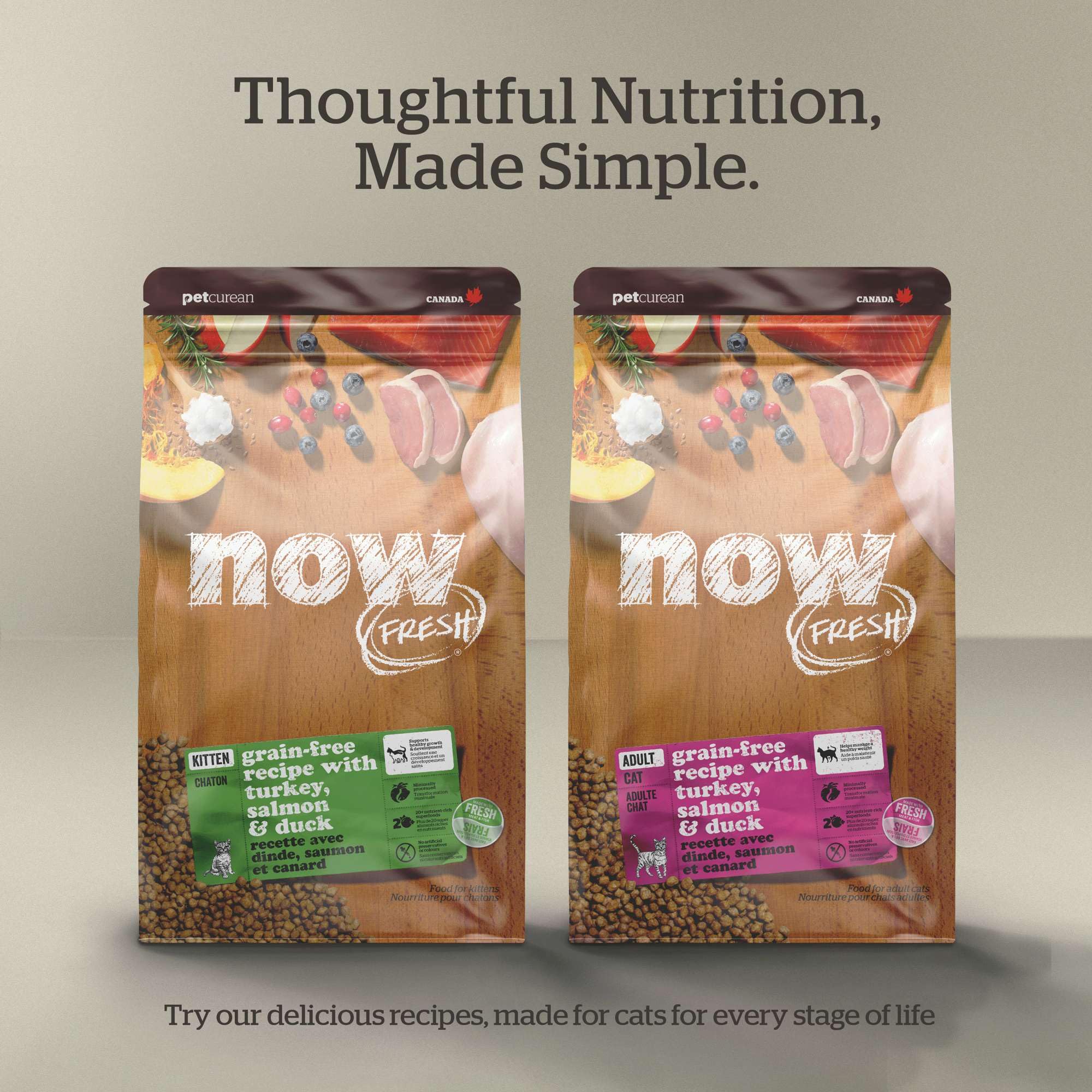 Now Fresh Senior kibble texture shown, grain-free formula for daily meals