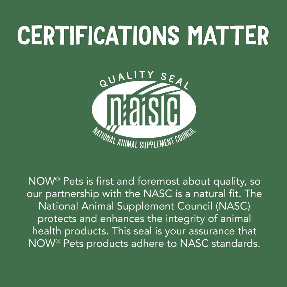 NASC certification logo indicating quality and safety for NOW Pets.