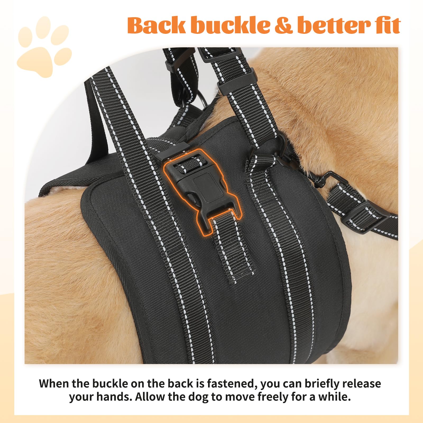 NOYAL Dog Lift Harness plush belly lining cushions the abdomen and prevents chafing.