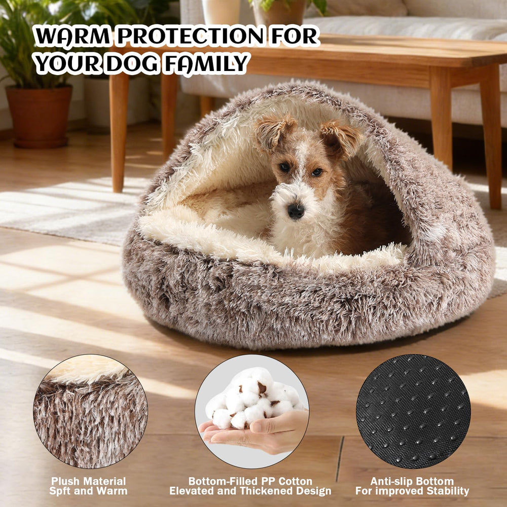 NOYAL Round Hooded Donut Bed side view—secure sleep for small dogs.