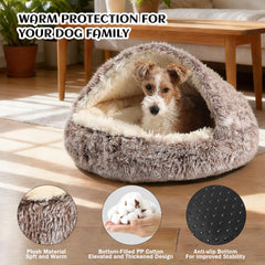 NOYAL Round Hooded Donut Bed side view—secure sleep for small dogs.