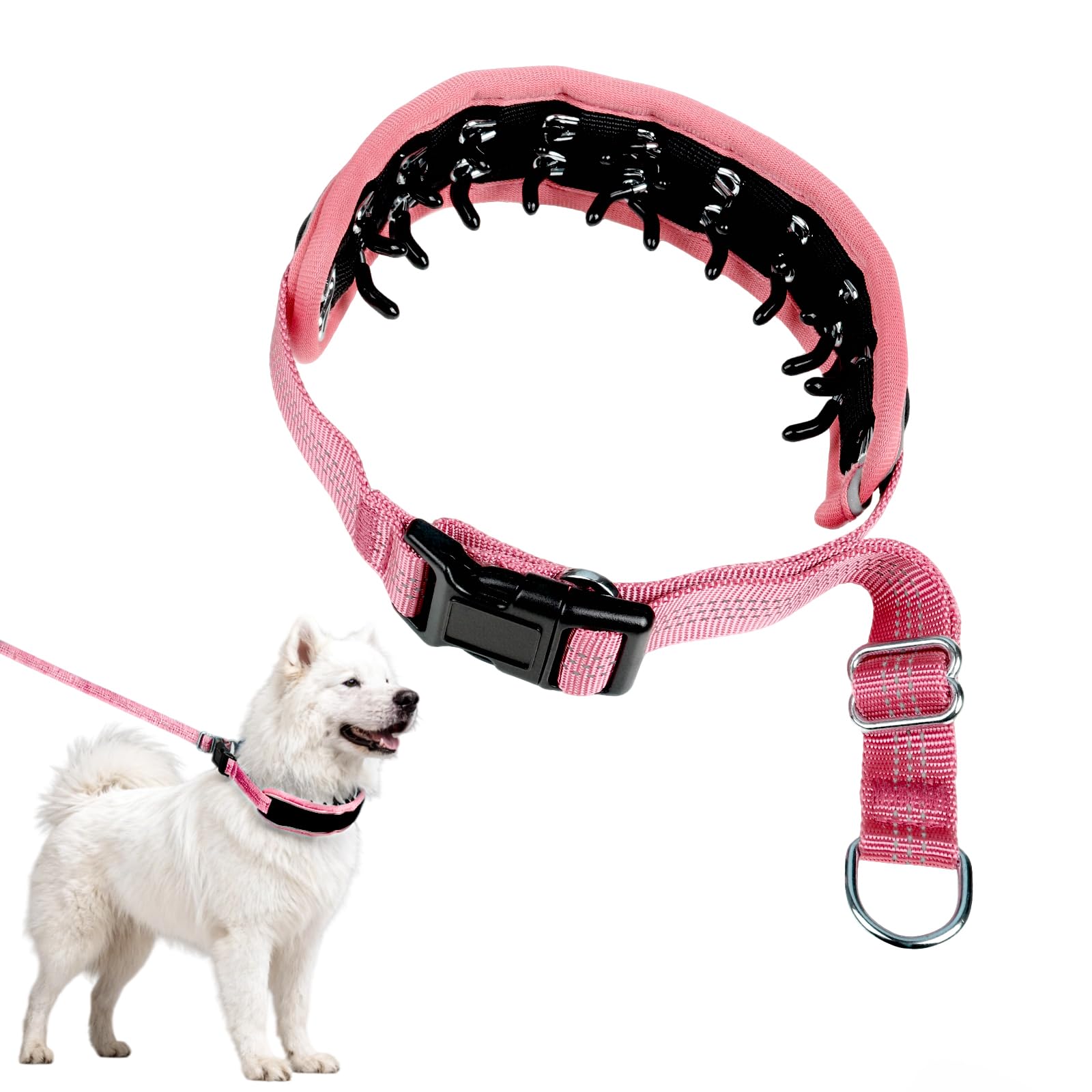 Nozlaid lightweight prong collar in pink close-up for comfortable daily walks.