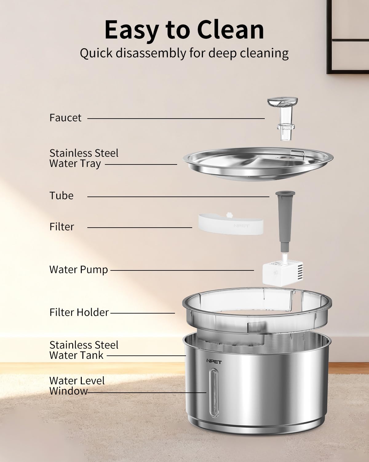 NPET anti-spill design helps keep surfaces clean