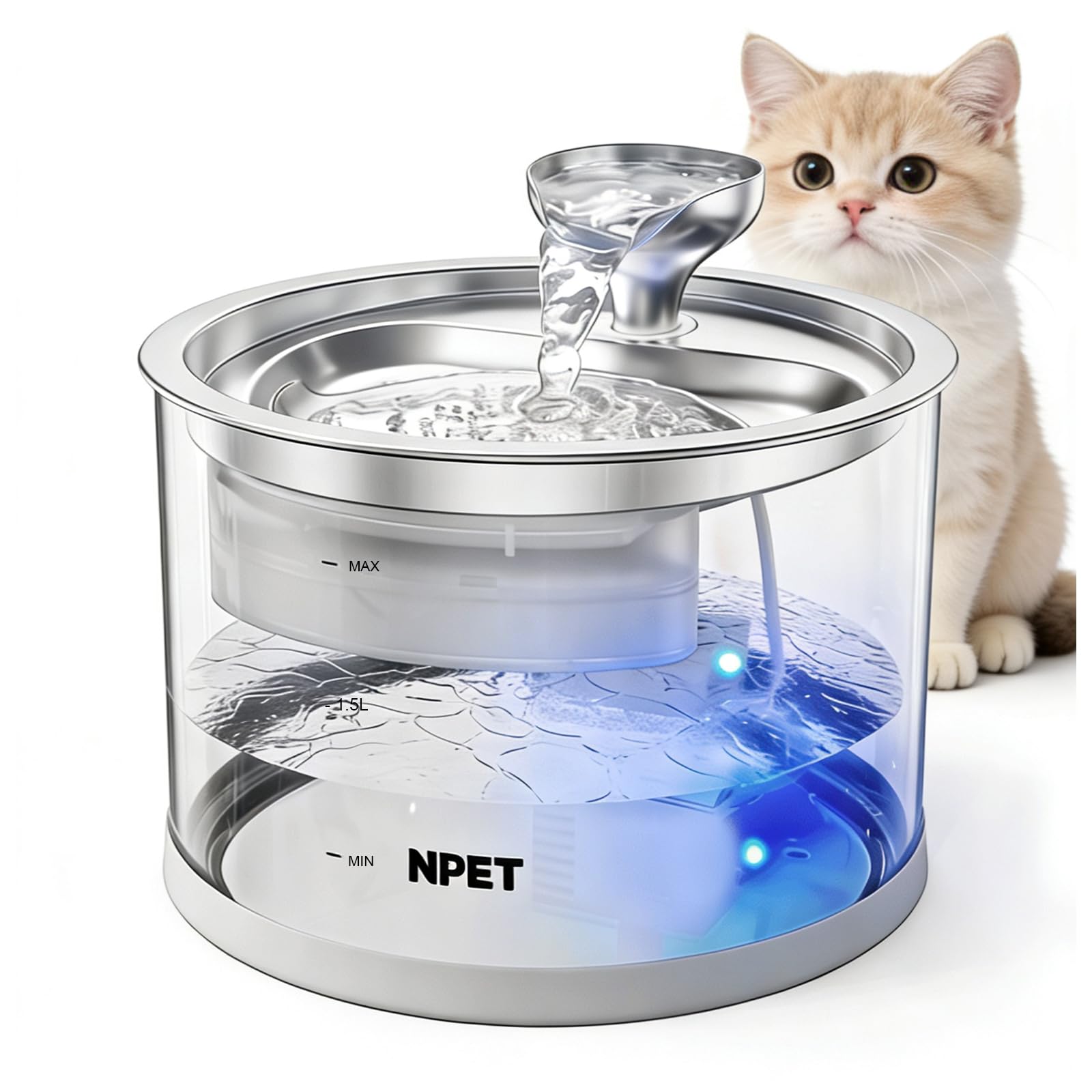 NPET N280 glass fountain front view for clean hydration