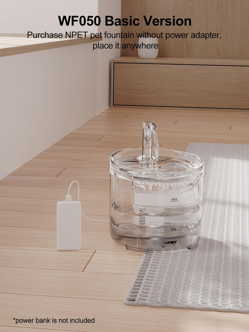 NPET WF050TP 1.5L water tank provides ample capacity for multi-pet homes