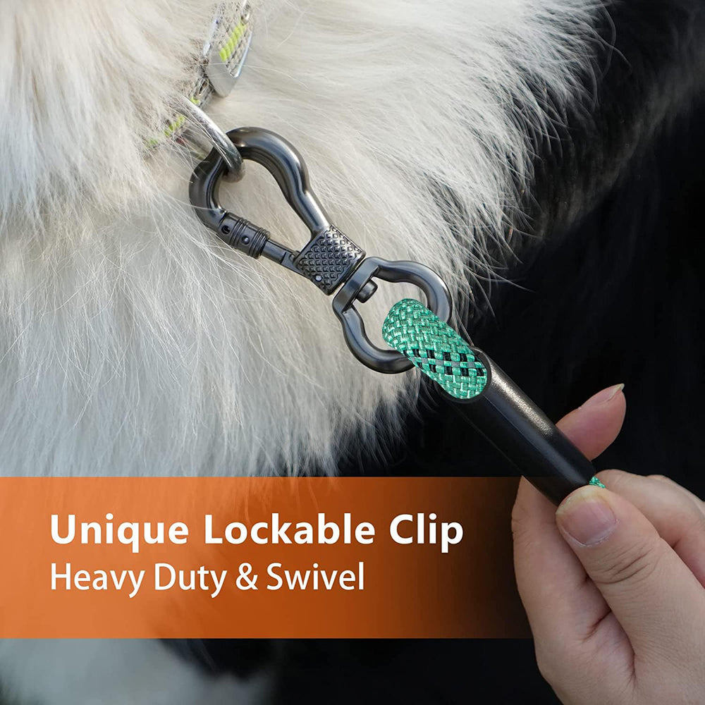 NTR leash features a soft rubber handle for comfortable grip on hikes