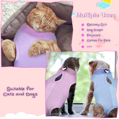 Nuanchu cat recovery suit pink color-pack, abdomen coverage during wear.