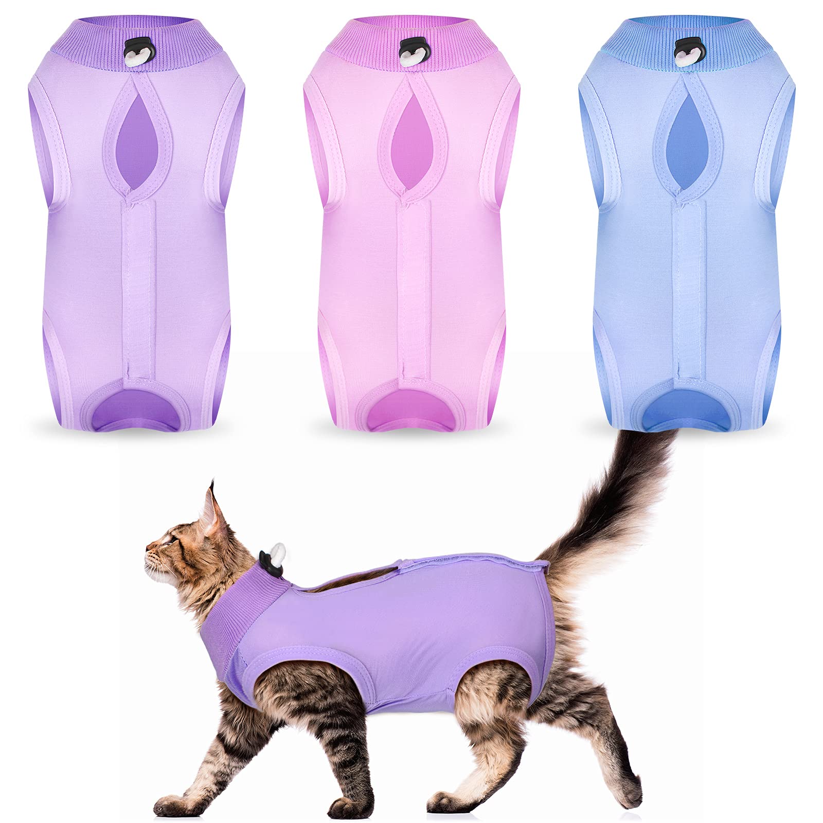 Nuanchu cat recovery suit purple back opening, easy dressing for cats.
