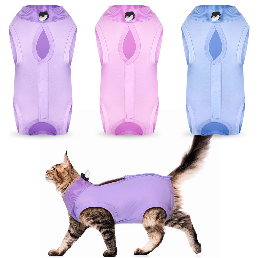 Nuanchu cat recovery suit purple back opening, easy dressing for cats.