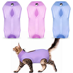 Nuanchu cat recovery suit purple back opening, easy dressing for cats.