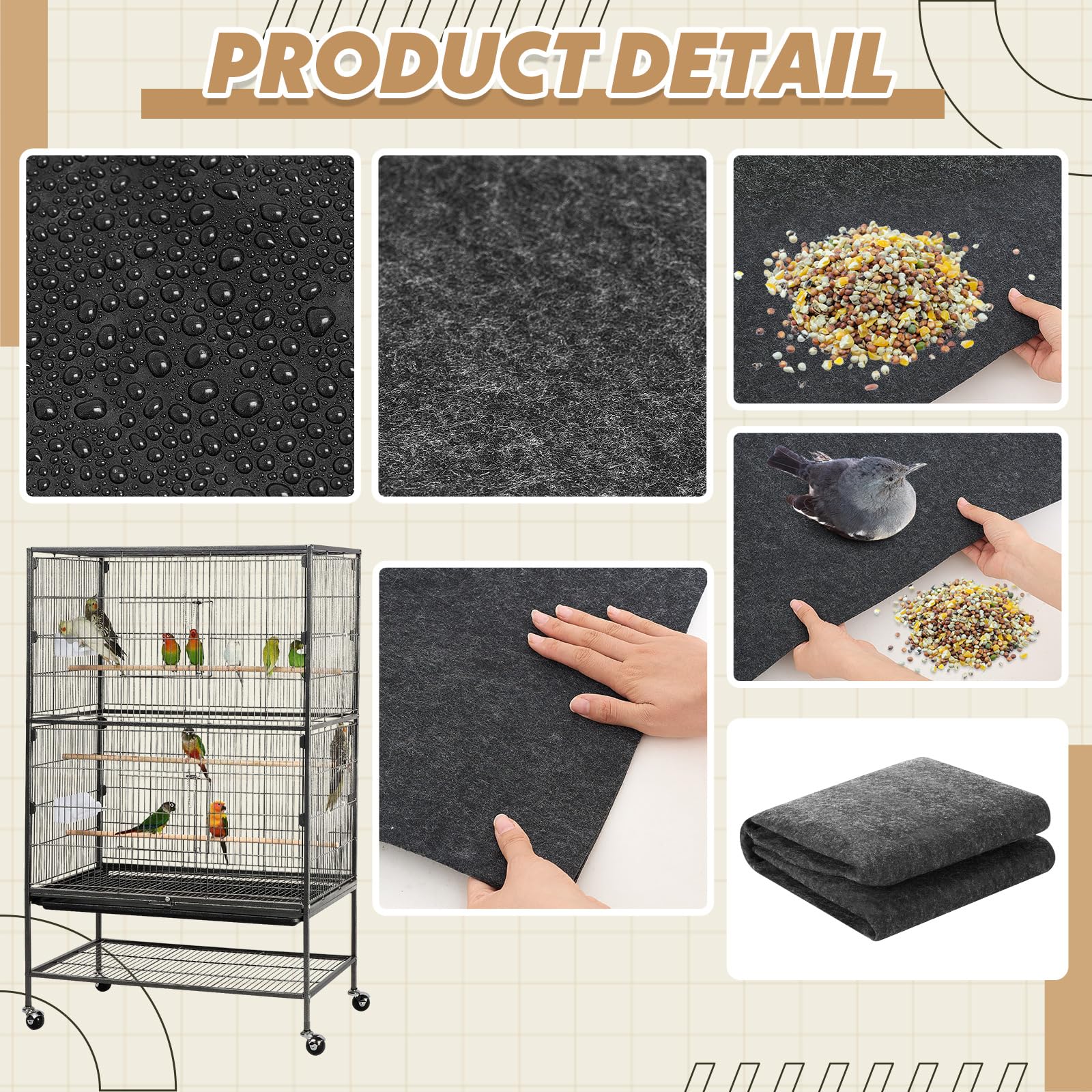 Nuanchu large under-cage mat protects multiple areas from messes.