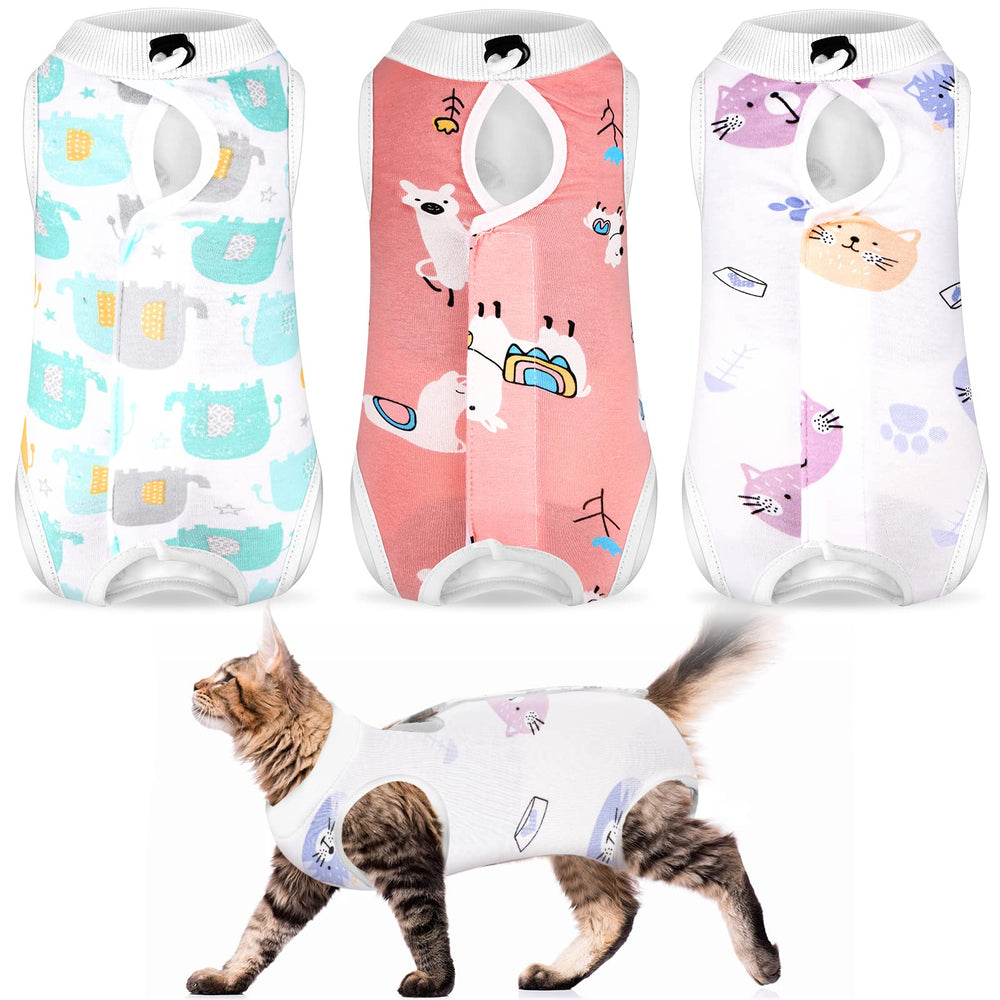 Nuanchu three-piece cat recovery suit in bright colors for easy monitoring