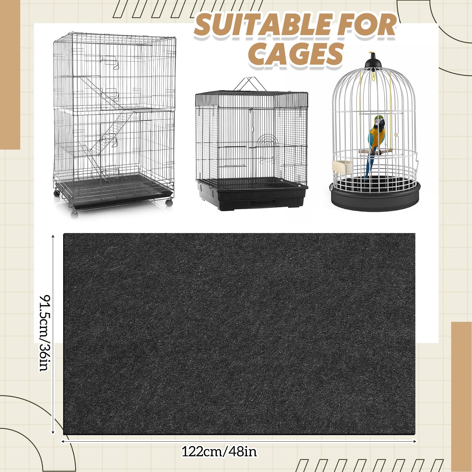 Nuanchu 48x36 inch under pet cage mat provides ample floor coverage.
