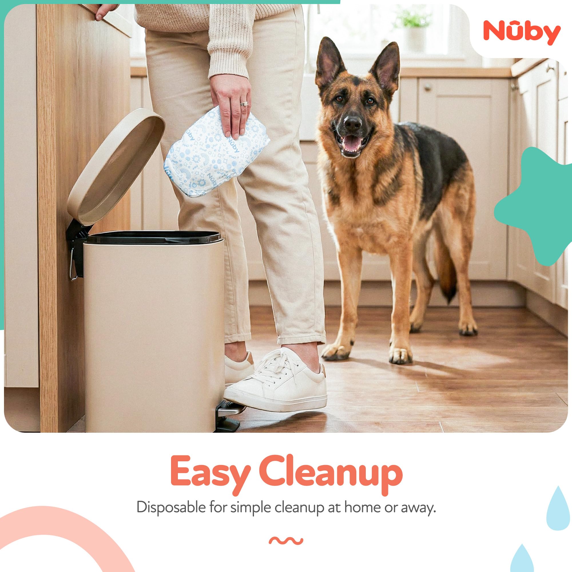 Disposable Nuby Pets wrap simplifying cleanup after wear.