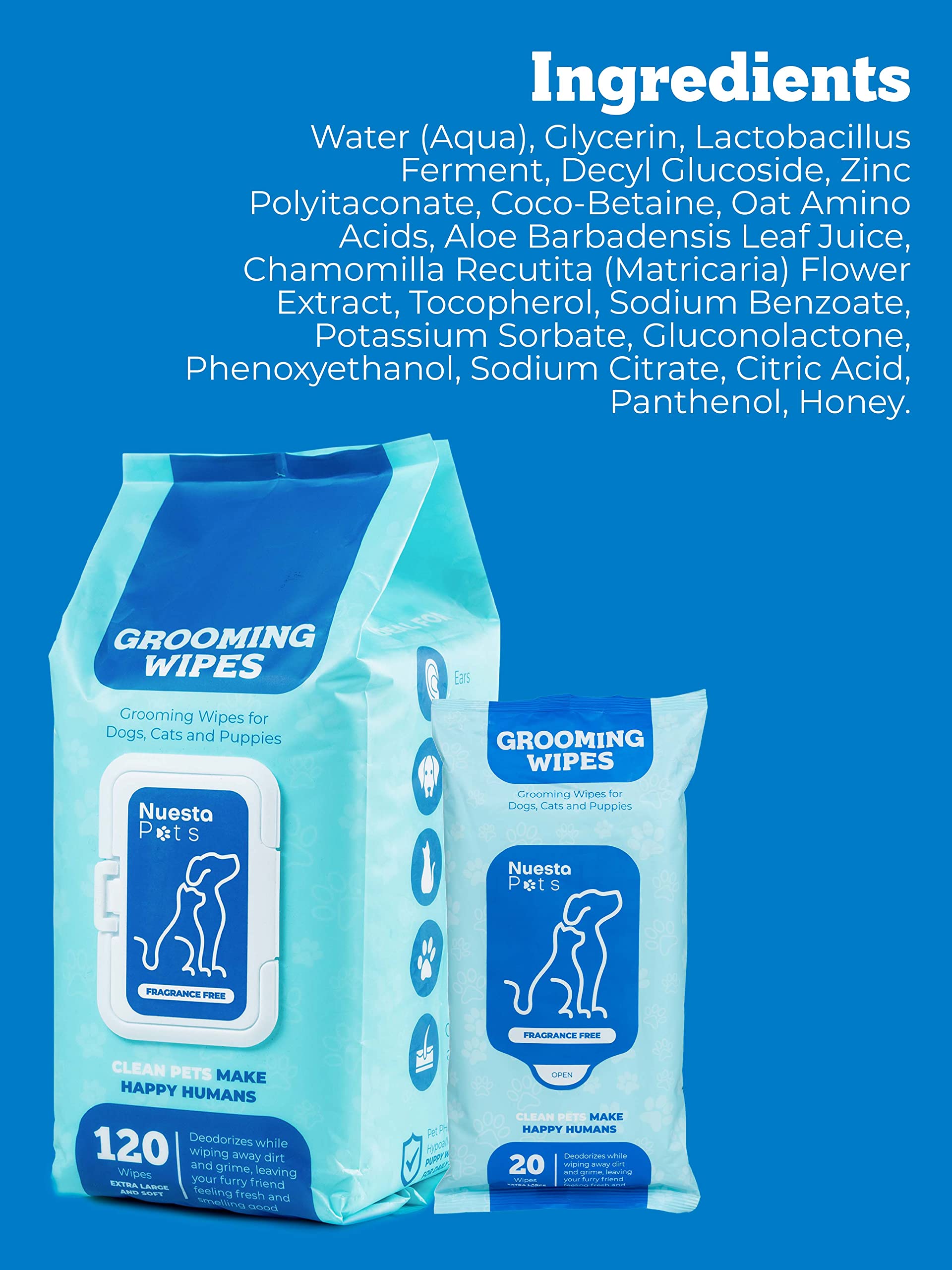Nuesta Pets XL wipes being used on paws and face after a walk to clean dirt and odor.