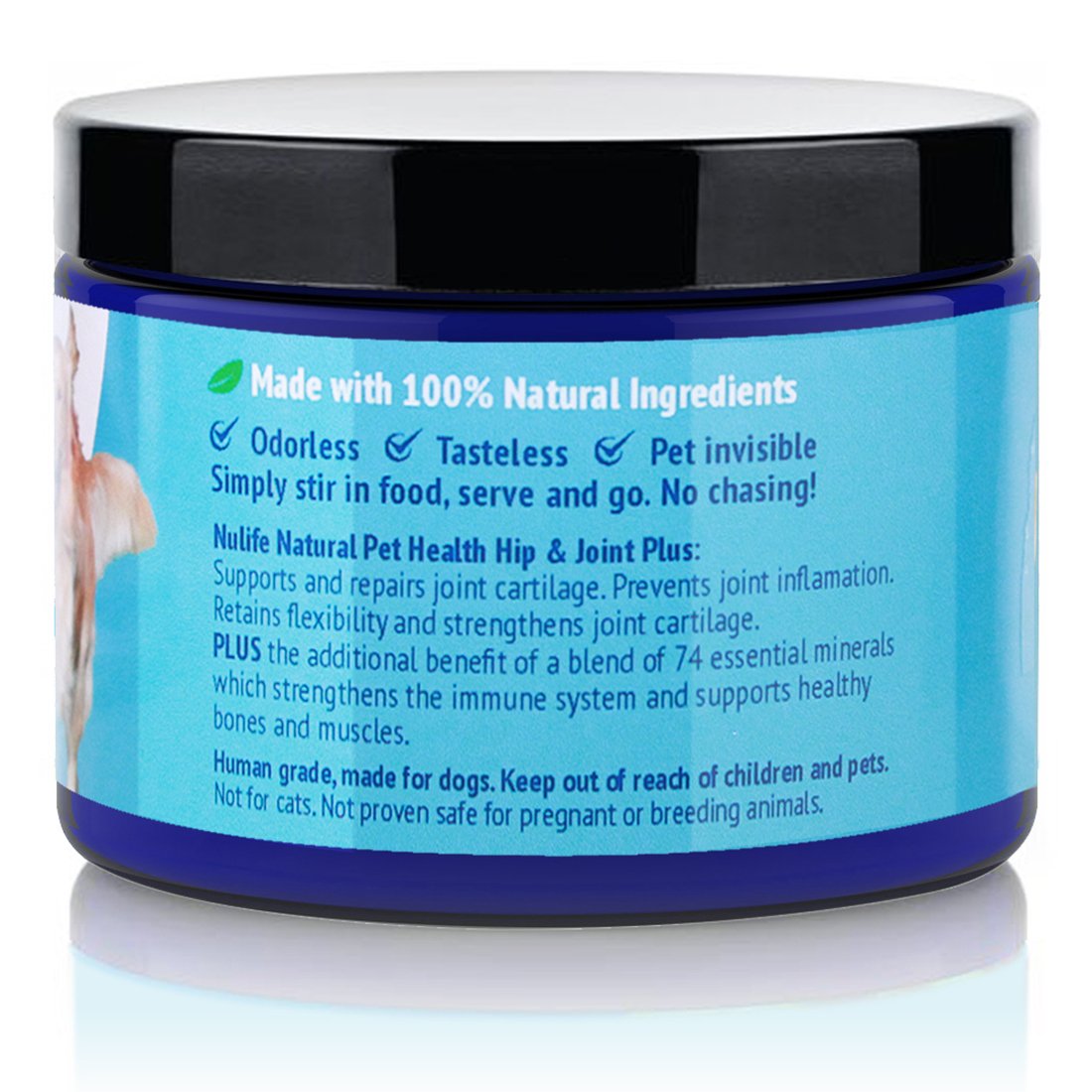 NuLife dog bowl scene with powder topping for simple mealtime routine.