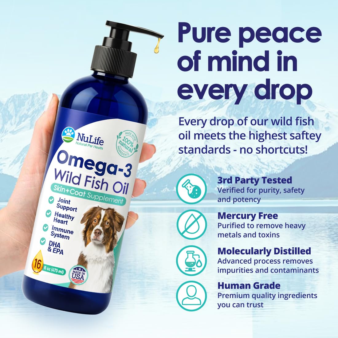 NuLife Fish Oil for Dogs boosts immune health and vitality.