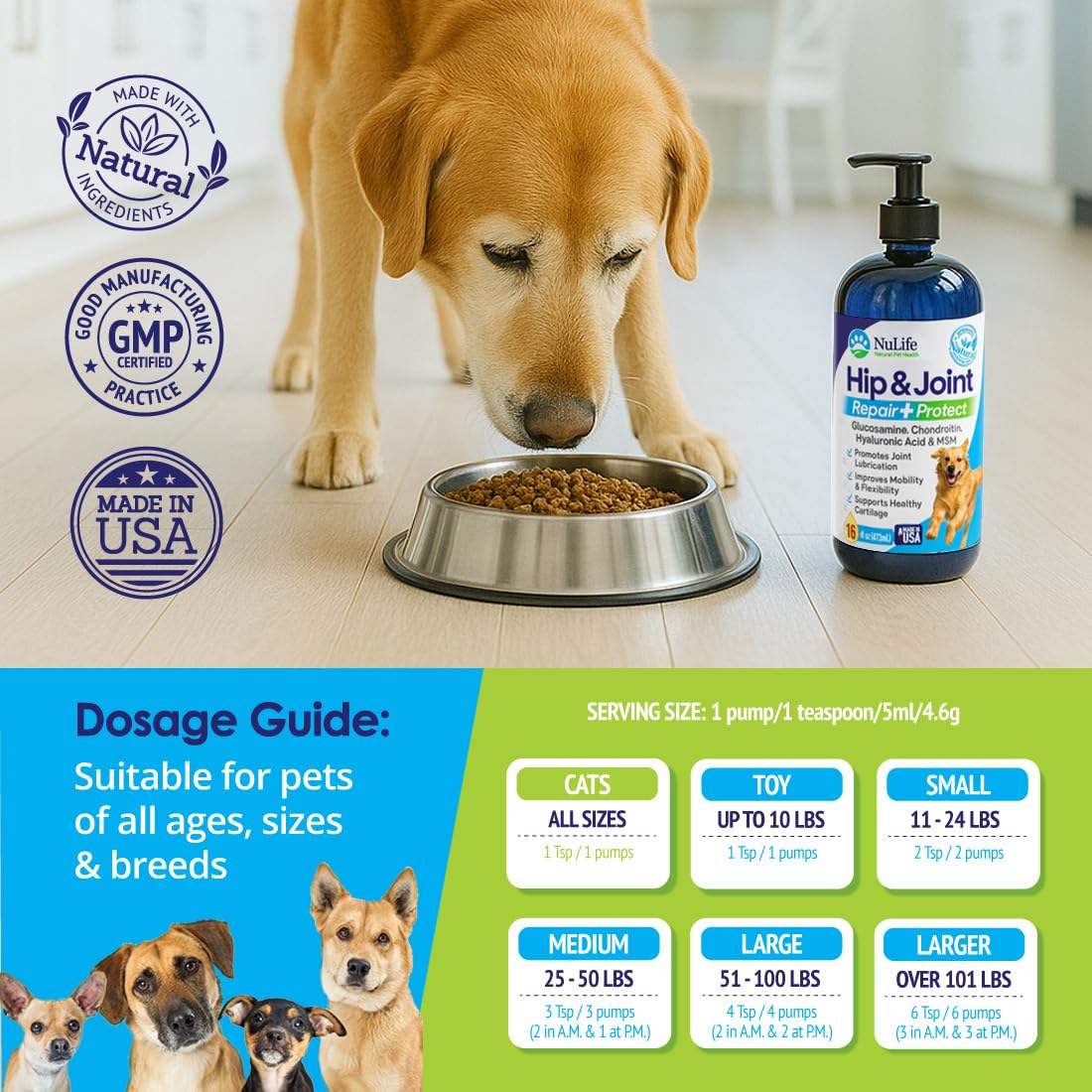 NuLife natural ingredients emphasize clean, dog-friendly supplement.